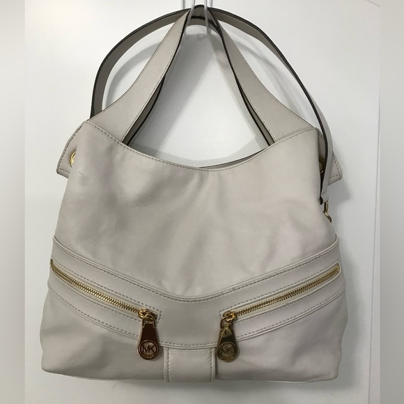 Michael Kors Jamesport Taupe Pebbled Leather Shoulder Tote Bag. EUC